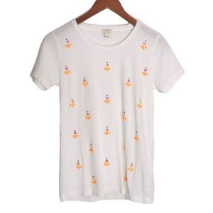 J.Crew Factory Rhinestone Embellished White Cotton Tee XS Graphic Short Sleeve